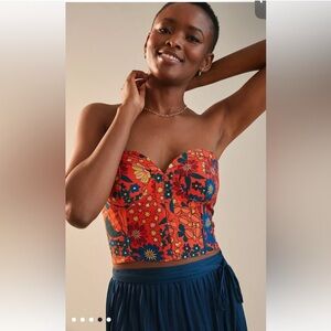 Farm Rio x Anthropologie corset floral crop top EUC size XS